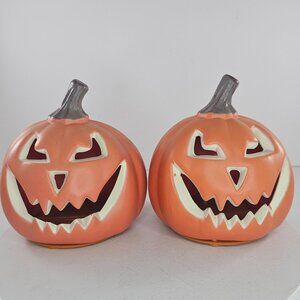 Set Of 2 Gemmy Light-Up Halloween Jack-O-Lantern Decorations Pumpkin